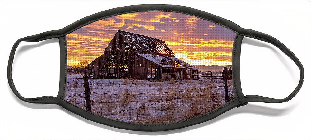 Barn Face Mask featuring the photograph Winter Sunset at Mapleton Barn by Wesley Aston