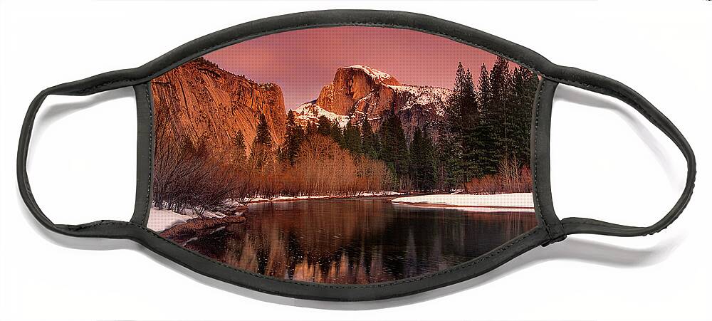 North America Face Mask featuring the photograph Winter Sunset Lights Up Half Dome Yosemite National Park by Dave Welling