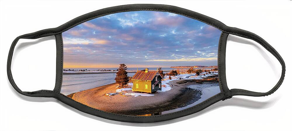 Harbor Face Mask featuring the photograph Winter Sunset Over Stony Brook Harbor by Sean Mills
