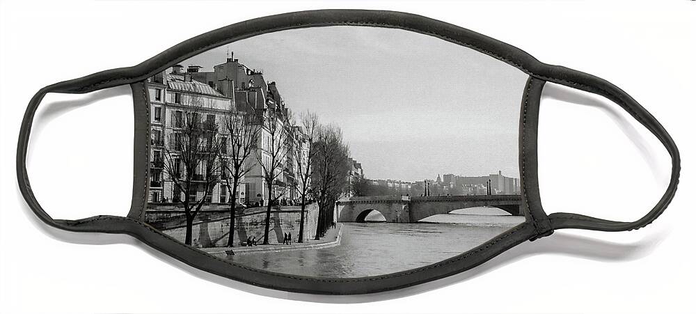 Black And White Photography Face Mask featuring the photograph Winter Walk Along the Seine by Frank DiMarco
