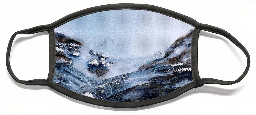Mountains Face Mask featuring the painting Wintry Mountains #1 by Wendy Keeney-Kennicutt