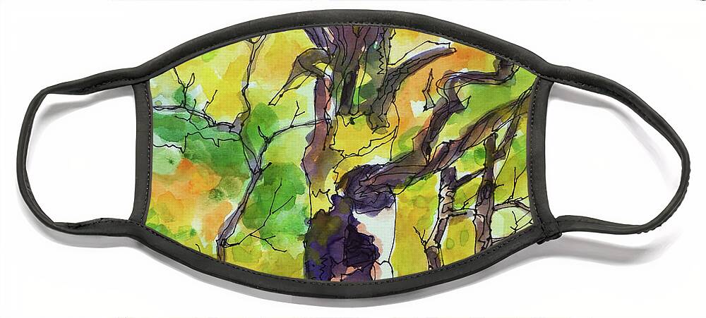 Trees Face Mask featuring the painting Wire Painting-Big Oak Tree by Kathy Braud