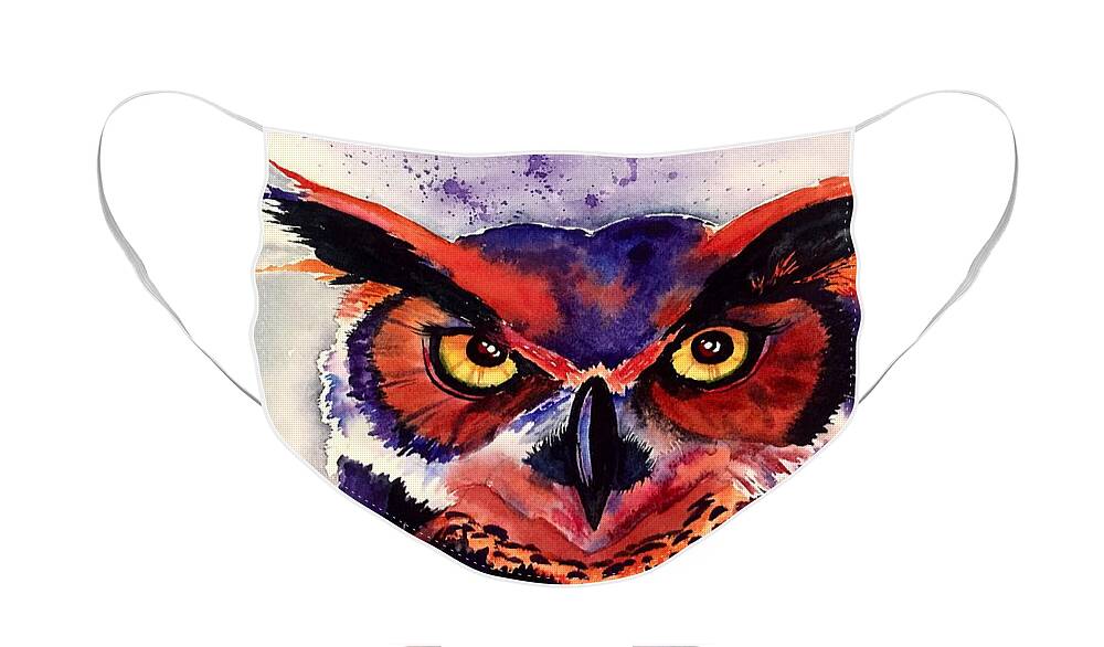 Great Horned Owl Face Mask featuring the painting Wisdom's Strength by Michal Madison