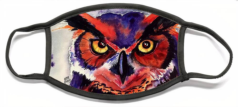 Great Horned Owl Face Mask featuring the painting Wisdom's Strength by Michal Madison