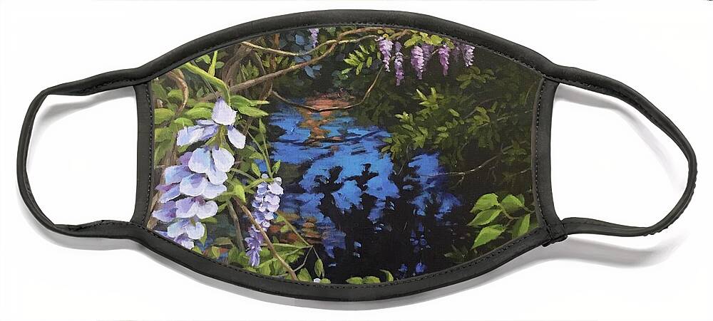 Wisteria Face Mask featuring the painting Wisteria Creek by Don Morgan