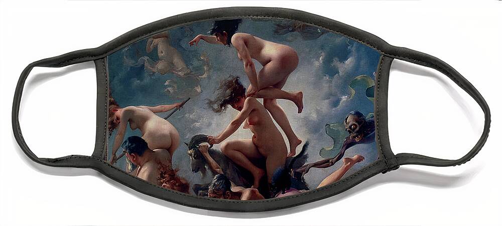 Witches Going To Their Sabbath Face Mask featuring the painting Witches Going To Their Sabbath by Luis Ricardo Falero Old Masters Classical Art Reproduction by Rolando Burbon