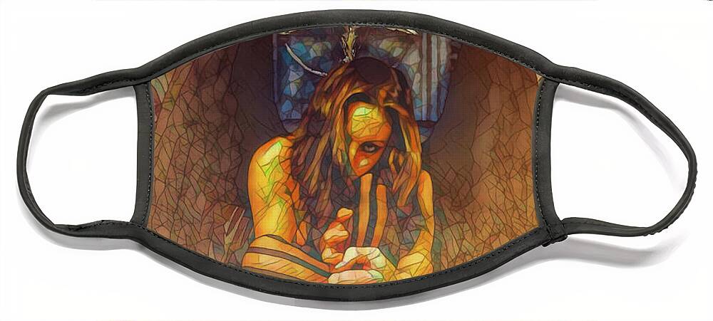 Dark Face Mask featuring the digital art Withdrawn Stained Glass by Recreating Creation