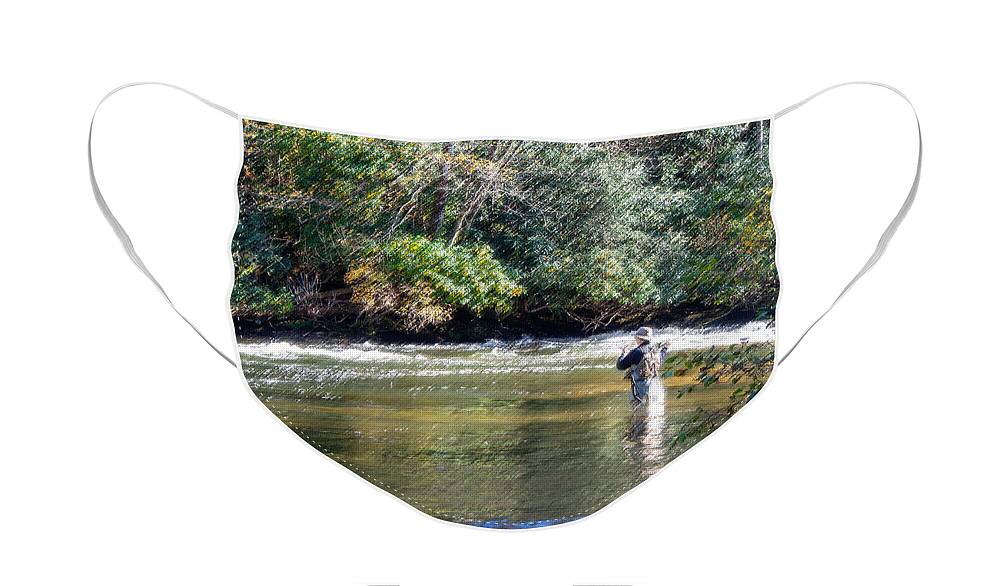 Fishing Face Mask featuring the digital art Woman Fly Fishing on the Little River by L Bosco
