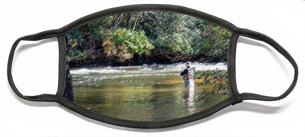 Fishing Face Mask featuring the digital art Woman Fly Fishing on the Little River by L Bosco