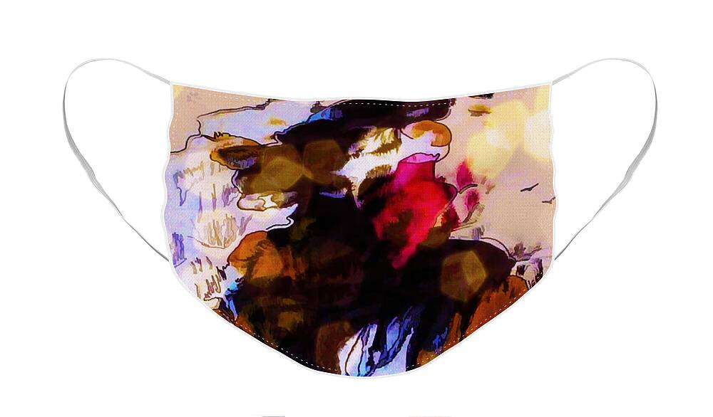 Modern Abstract Face Mask featuring the painting Woman In A Hat With Her Heart On Her Sleeve by Joan Stratton
