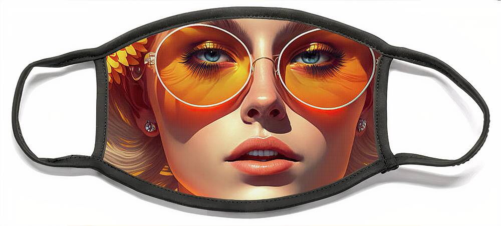 Summer Face Mask featuring the digital art Woman Portrait 19 Summer Vibes by Matthias Hauser
