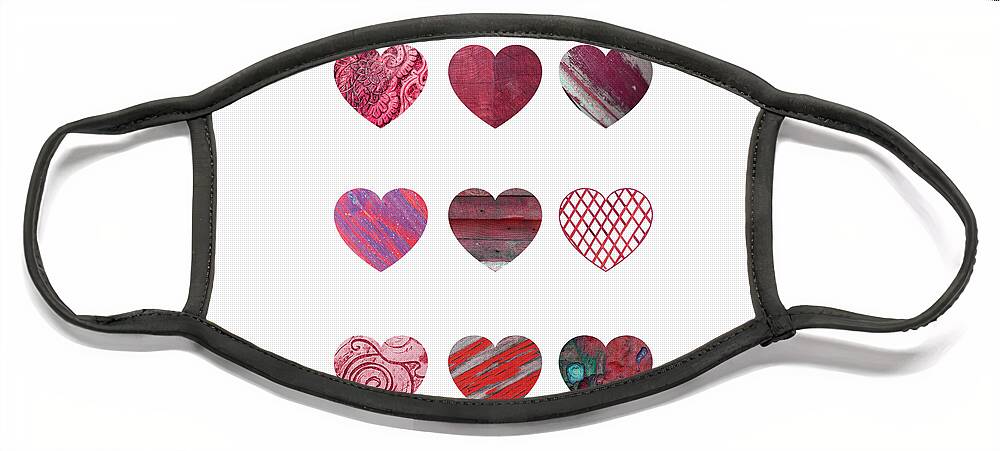 Heart Face Mask featuring the mixed media Wooden Hearts by Moira Law