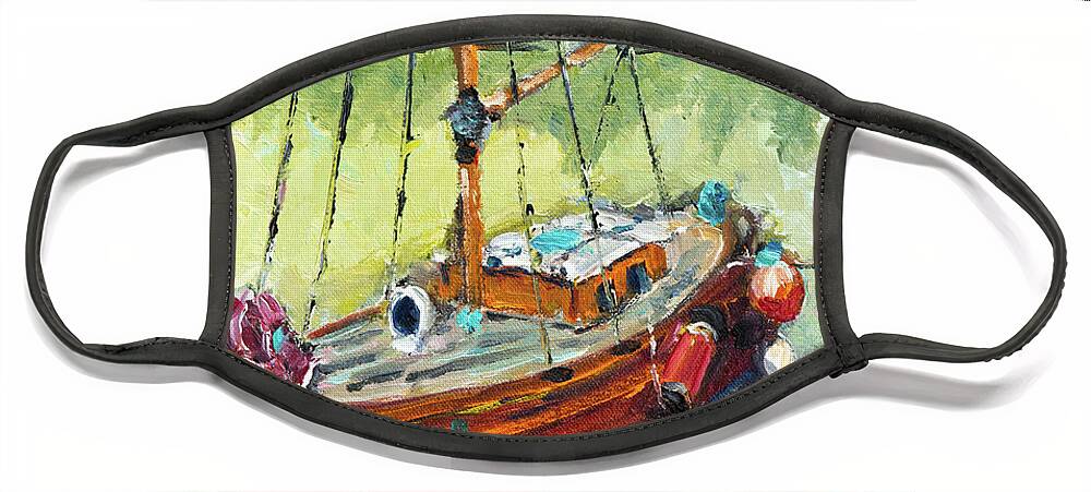 Sailboat Face Mask featuring the painting Wooden Sailboat at Toledo 2 by Mike Bergen
