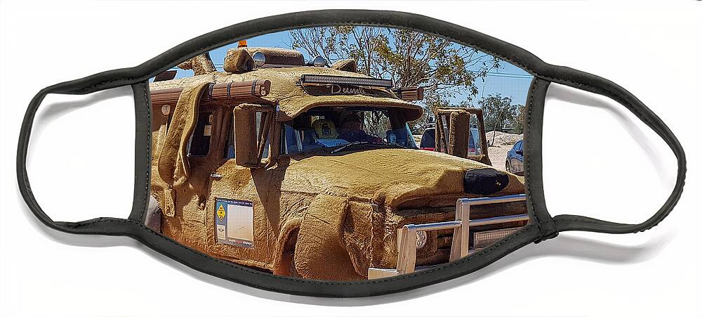 Road; Traffic; Beach; Sea; Blue; Beautiful; Nature Background; ; Landscape; Rocks; Cliffs; Desert; Tourism; Travel; Summer; Holidays; Lightning Ridge; Australia; Dog; Natural; Nature; Scenery Face Mask featuring the photograph Woof Woof Truck by Andre Petrov