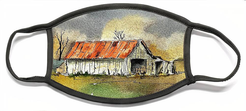 Old Barn And Shed. Watercolor Face Mask featuring the painting Worn out by William Renzulli