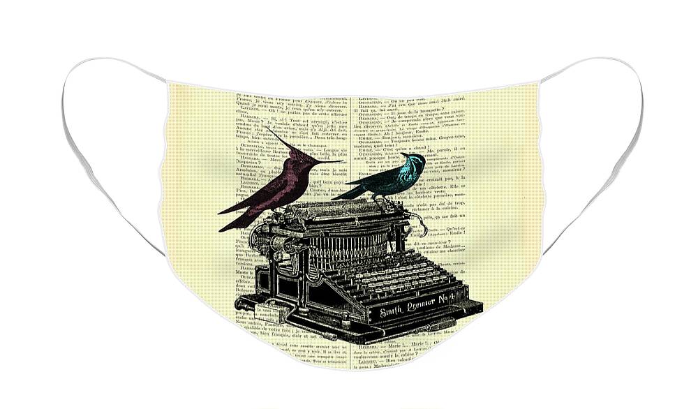 Bird Face Mask featuring the mixed media Writer's Birds by Madame Memento