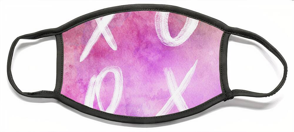Xoxo Face Mask featuring the painting XOXO pink watercolor by Delphimages Photo Creations