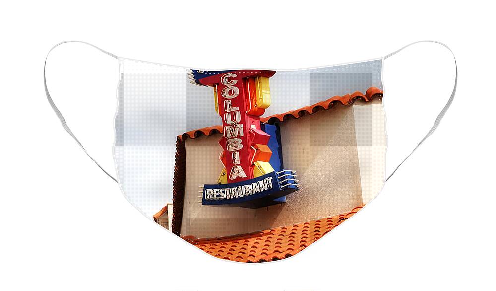 Columbia Restaurant Face Mask featuring the photograph Ybor City Restaurant Sign by Carol Groenen