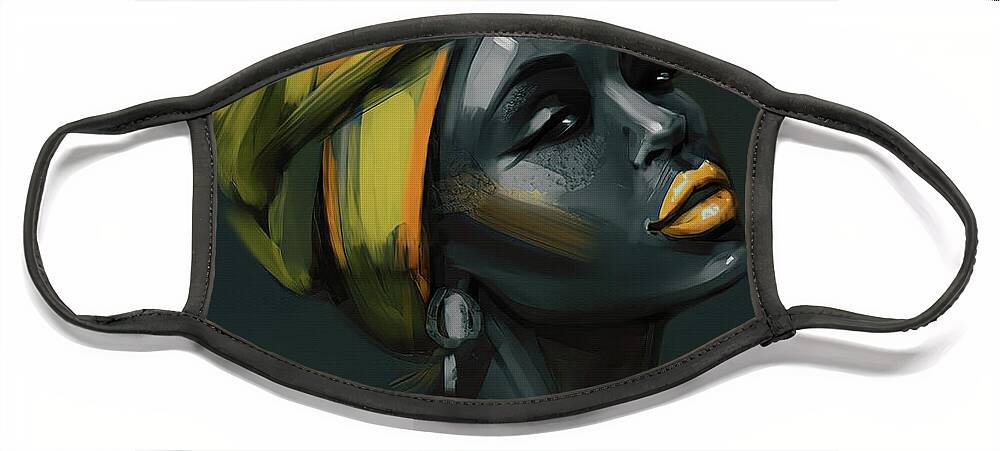 Africanwoman Face Mask featuring the painting Yellow African lady by Gull G