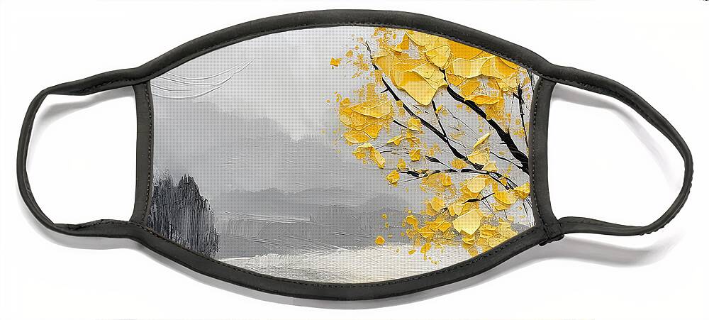 Yellow Face Mask featuring the digital art Yellow and Gray Interior Color Scheme by Lourry Legarde