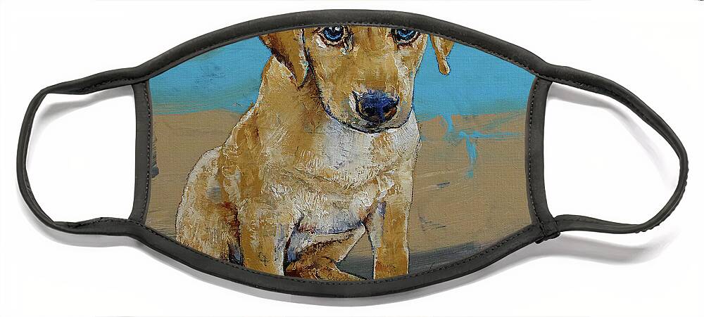 Yellow Labrador Retriever Face Mask featuring the painting Yellow Lab Puppy by Michael Creese