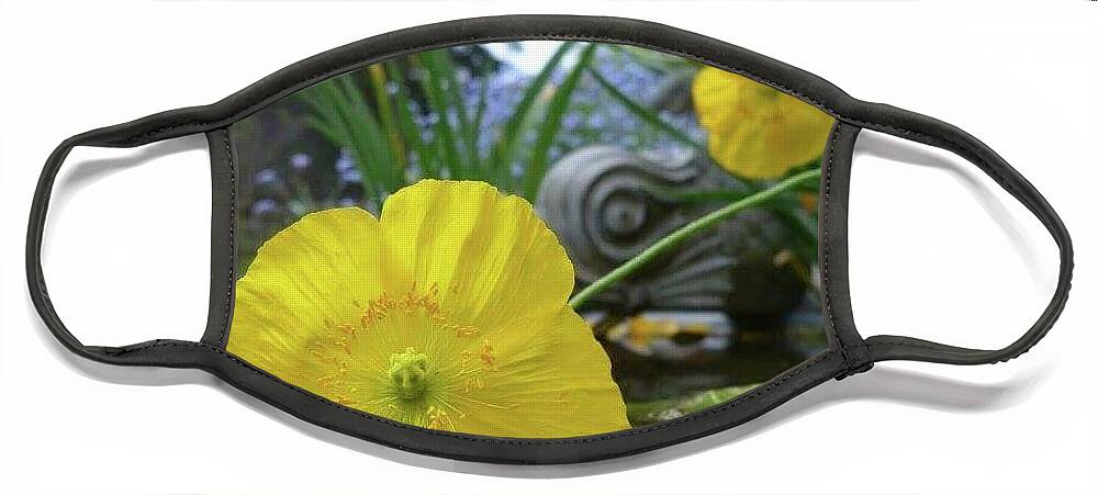 Yellow Face Mask featuring the photograph Yellow poppy in a pool by Lisa Mutch
