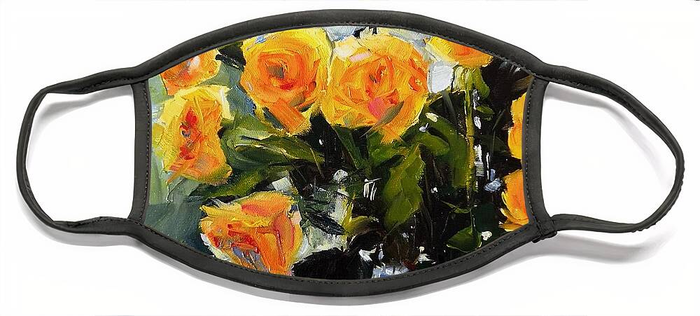 Floral Face Mask featuring the painting Yellow Roses by Sheila Romard