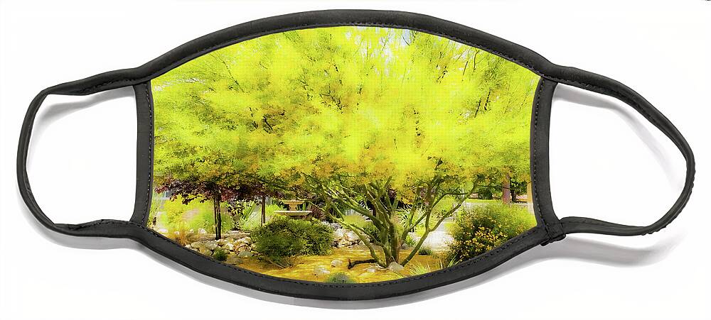 Yellow Green Tree Blossom Landscape Photography Yellow Tree Blossoms Fine Art Photography Prints Face Mask featuring the photograph Yellow Tree Blossoms by Jerry Cowart