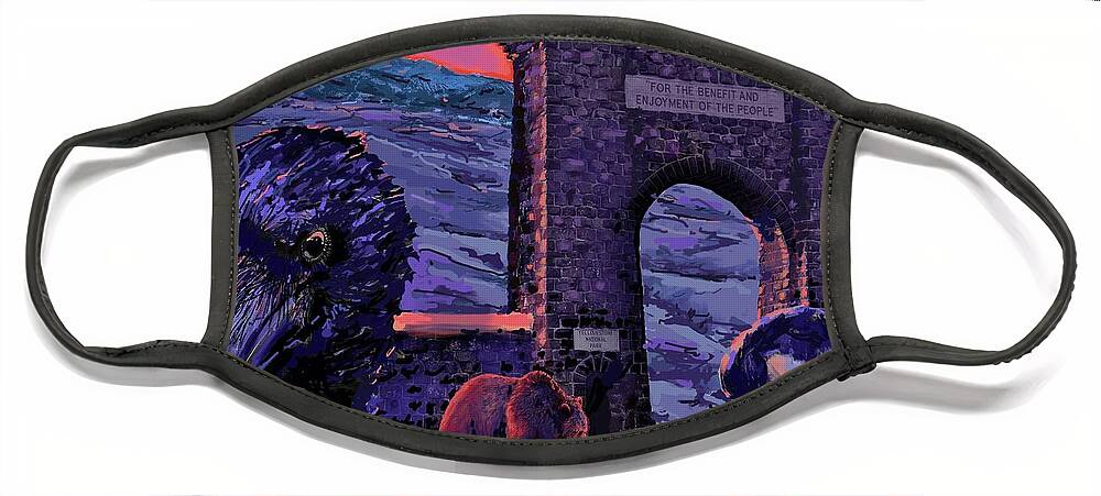 Ravens Face Mask featuring the digital art Yellowstone-150 Years by Les Herman