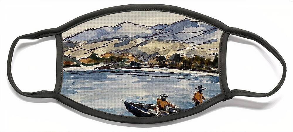 Yellowstone River Face Mask featuring the painting Yellowstone Drift by Les Herman