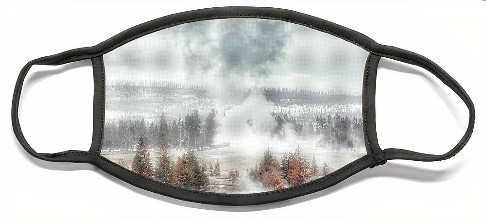 Old Faithful Face Mask featuring the photograph Yellowstone Old Faithful in Winter by Charline Xia