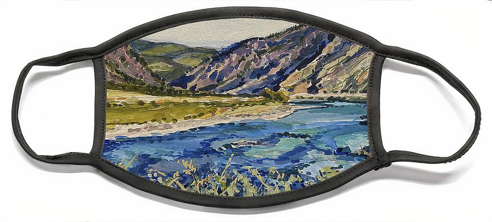 Yellowstone River Face Mask featuring the painting Yellowstone River and Yankee Jim Canyon by Les Herman