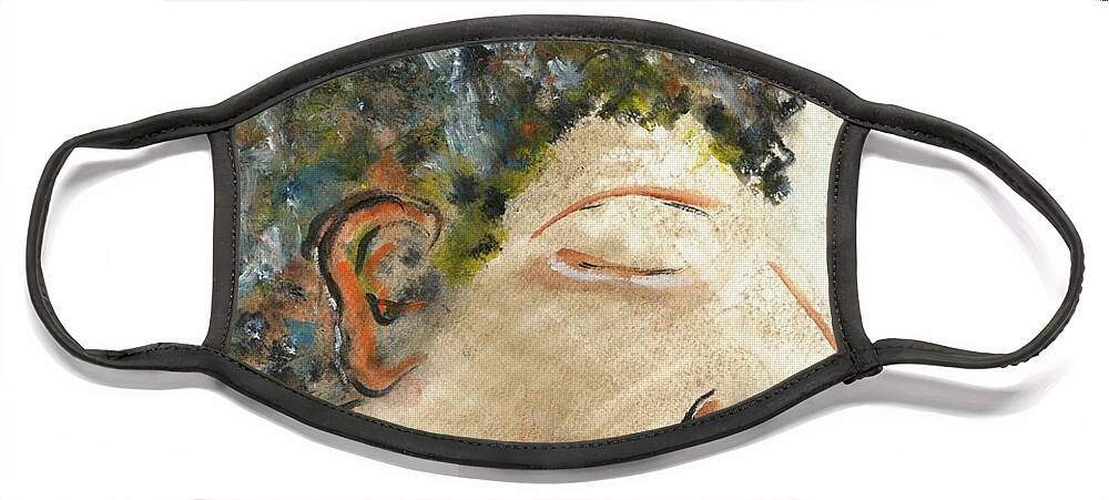 African American Male Face Mask featuring the painting Young Man - Contemplating by Ida Mitchell