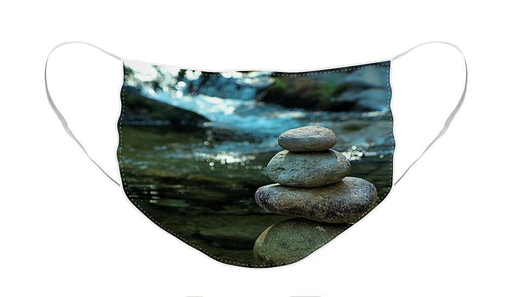 Zen Face Mask featuring the photograph Zen rocks in Gralheira river and water flow by Angelo DeVal