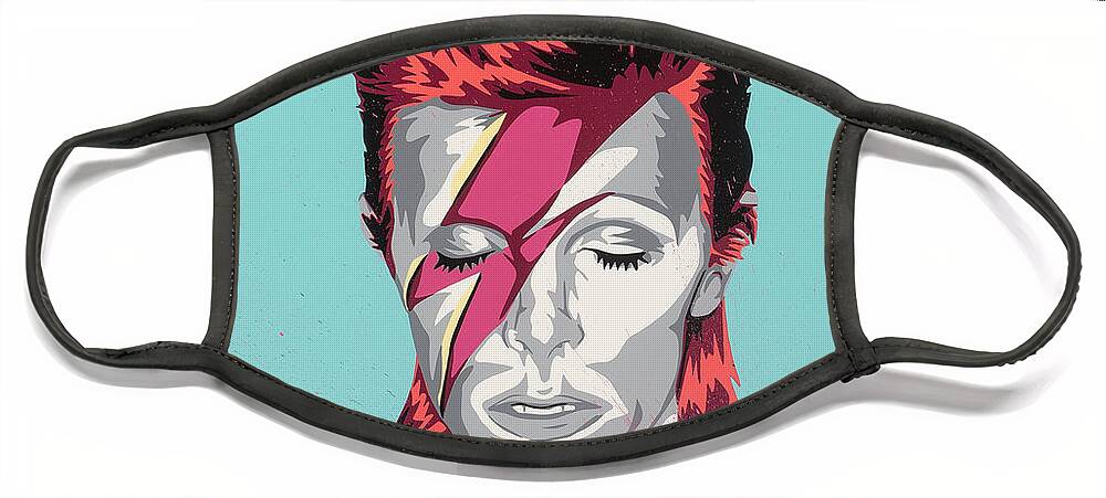 David Bowie Face Mask featuring the digital art Ziggy Stardust by My Banksy