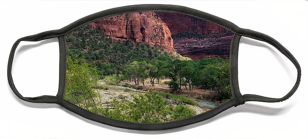 Photograph Face Mask featuring the photograph Zion Canyon and The Virgin River by John A Rodriguez