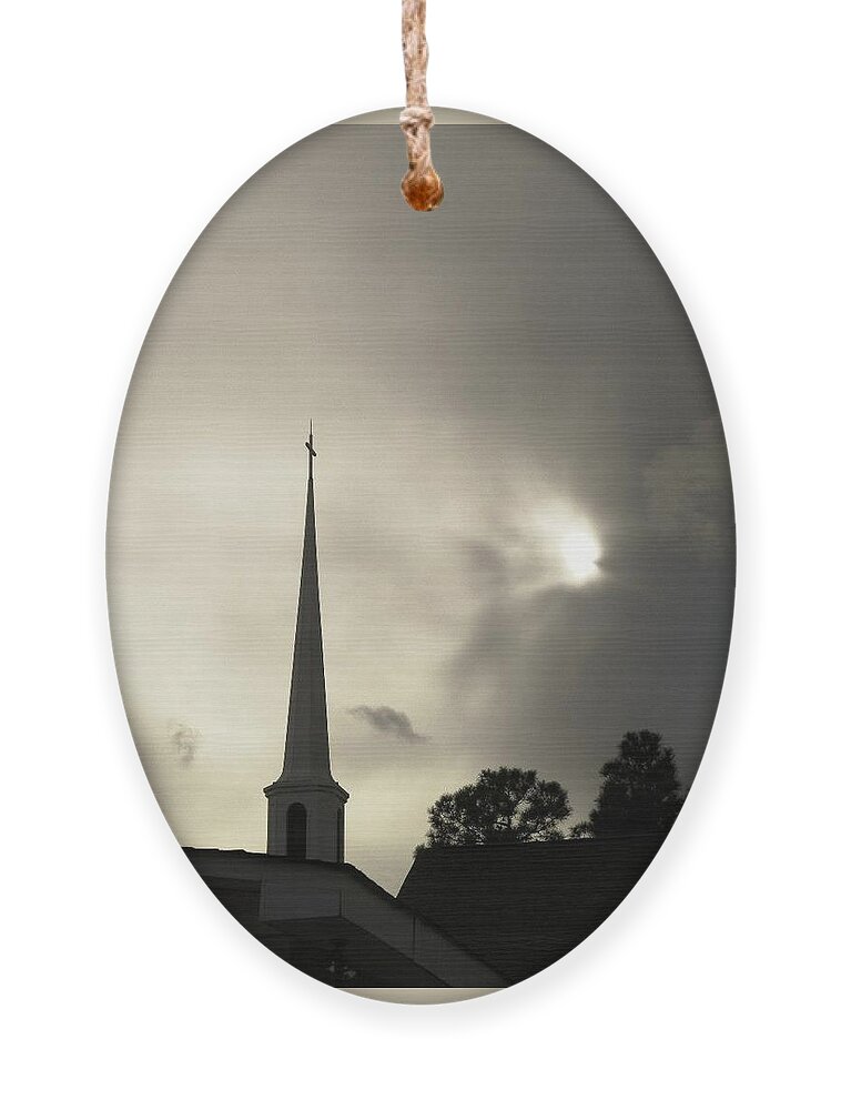 Postcard Ornament featuring the digital art Guardian Angel at Old Church by Matthew Seufer