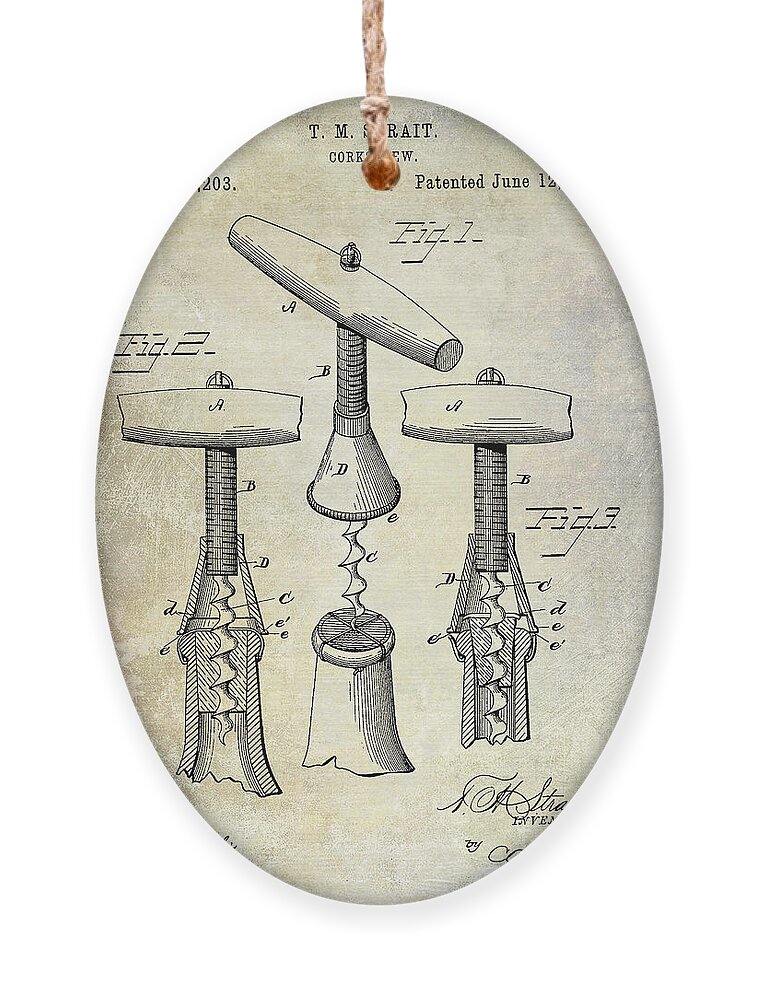 Corkscrew Ornament featuring the photograph 1883 Corkscrew Patent drawing #2 by Jon Neidert