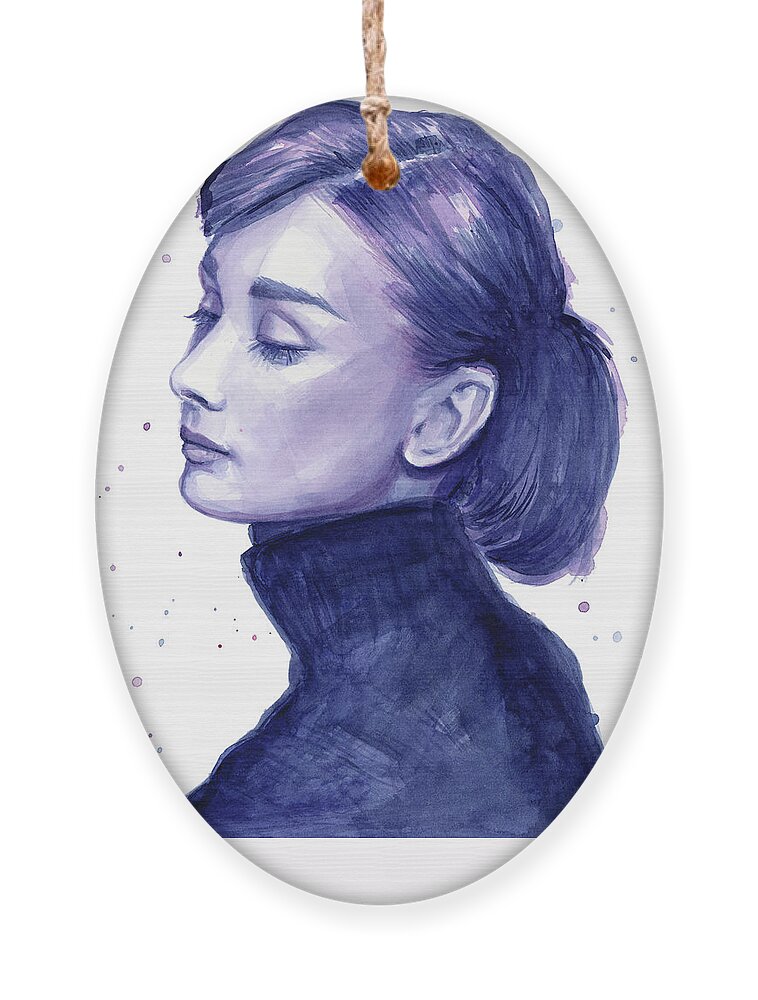 Audrey Ornament featuring the painting Audrey Hepburn Portrait by Olga Shvartsur