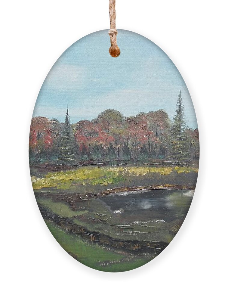Landscape Ornament featuring the painting Autumn Landscape by Jan Dappen