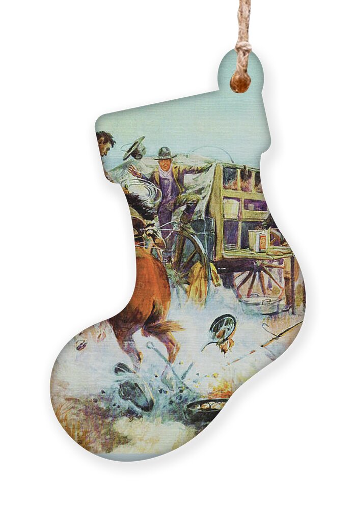 Charles Russell Ornament featuring the painting Bronc For Breakfast #3 by Charles Russell