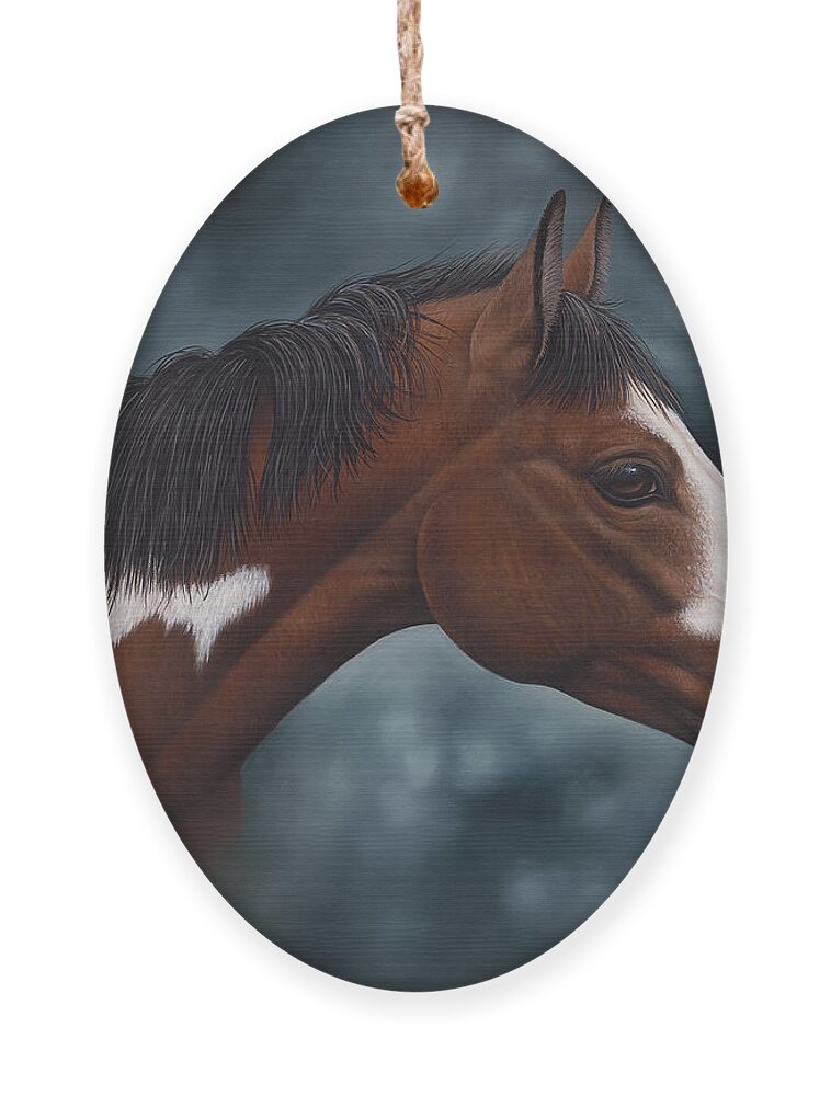 Horses Ornament featuring the painting Cara Blanca by Ricardo Chavez-Mendez