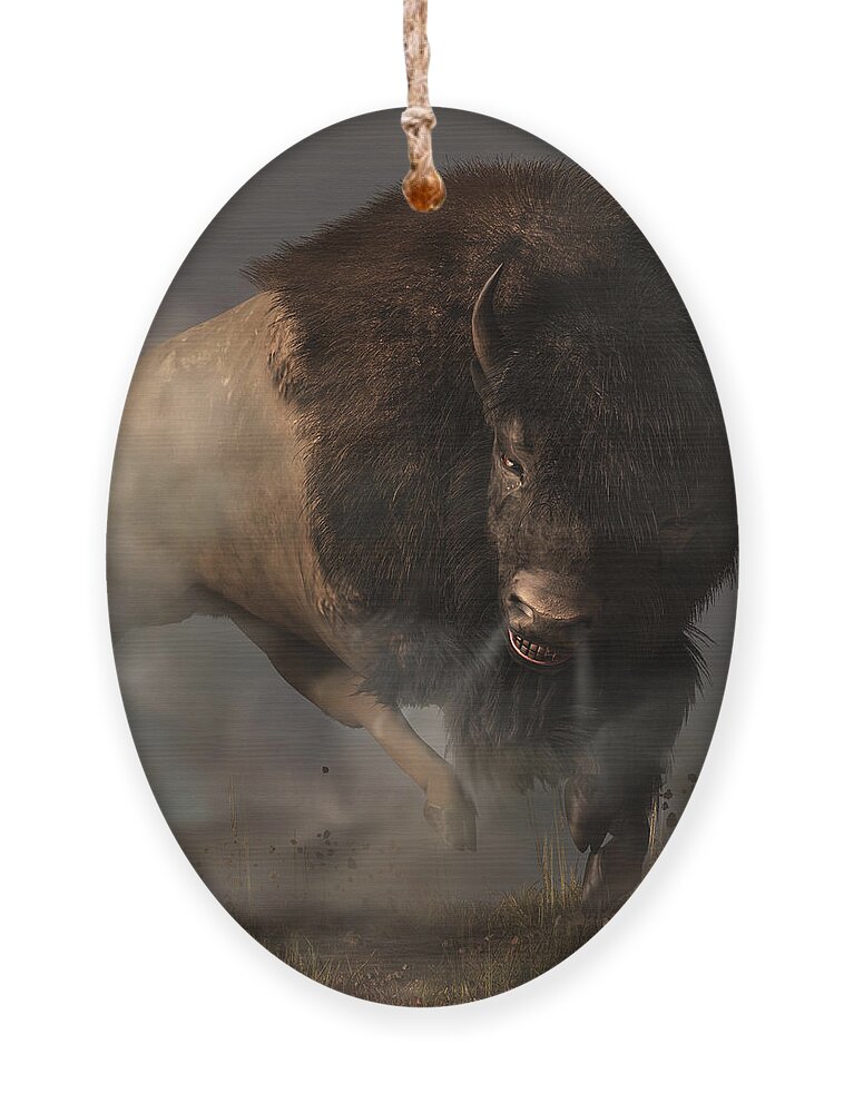 Bison Ornament featuring the digital art Charging Bison #1 by Daniel Eskridge