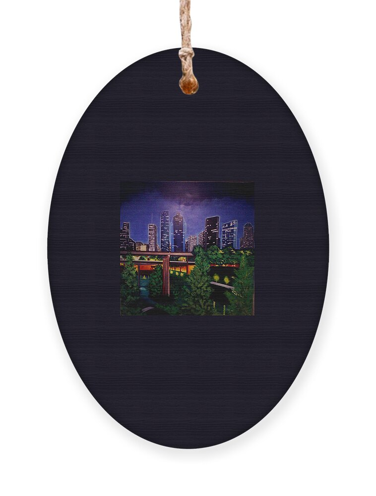  Ornament featuring the painting Houston skyline by Femme Blaicasso