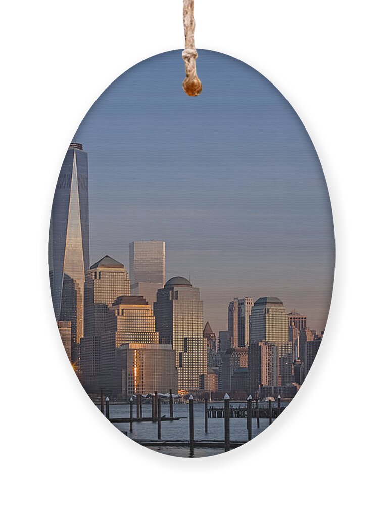 World Trade Center Ornament featuring the photograph Lower Manhattan Skyline by Susan Candelario
