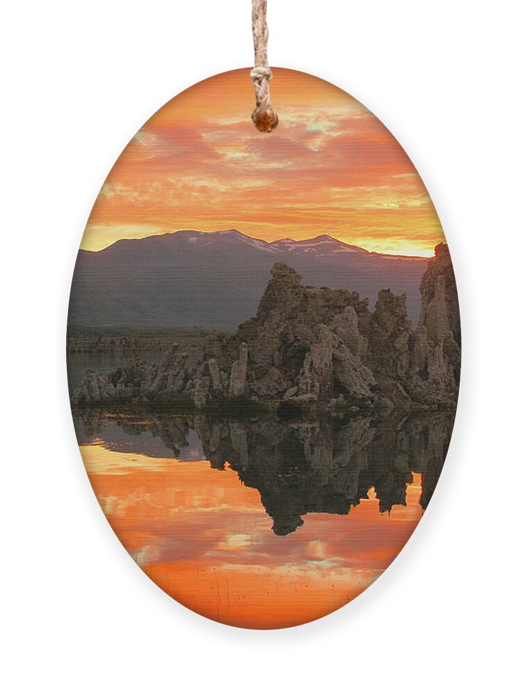 Mono Lake Ornament featuring the photograph Mono Lake Fiery Sunset #1 by Adam Jewell