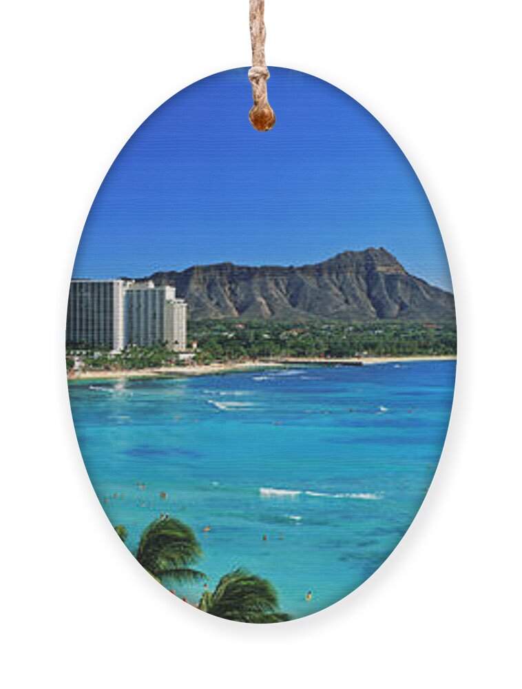 Photography Ornament featuring the photograph Palm Trees On The Beach, Diamond Head #1 by Panoramic Images
