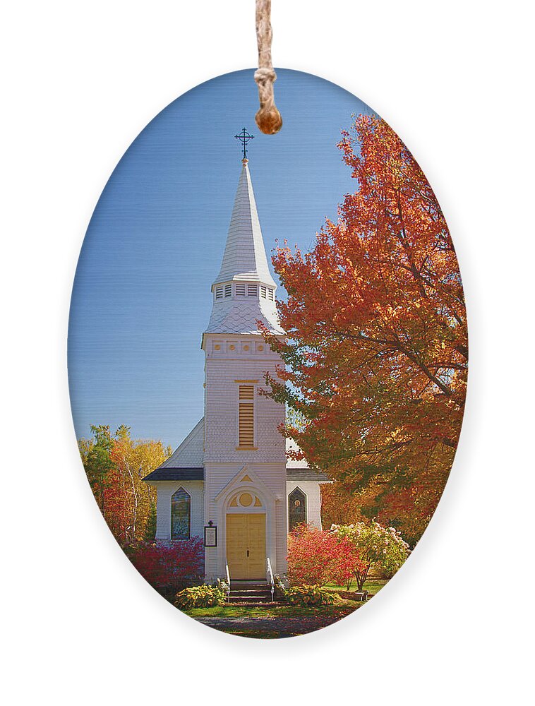Autumn Foliage New England Ornament featuring the photograph St Matthew's in Autumn splendor #2 by Jeff Folger