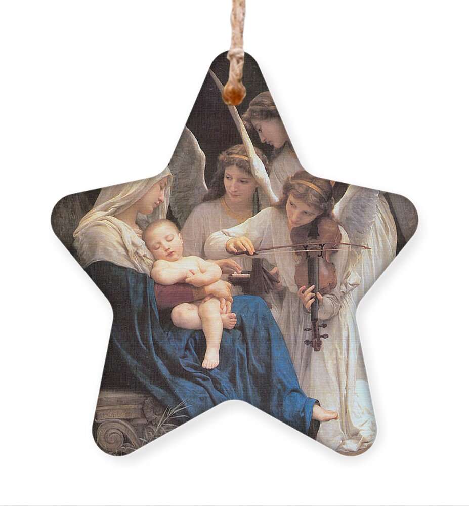 The Virgin With Angels Ornament featuring the digital art The Virgin With Angels #2 by William Bouguereau