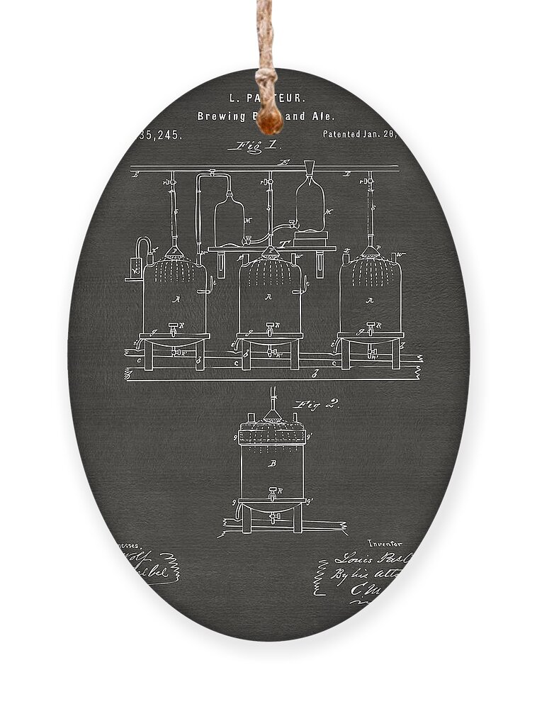 Beer Ornament featuring the digital art 1873 Brewing Beer and Ale Patent Artwork - Gray by Nikki Marie Smith